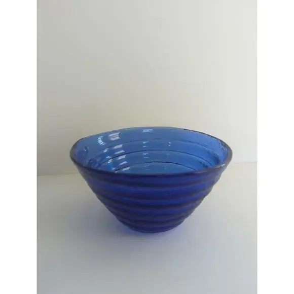 Set Of 3 Vintage Cobalt Blue Beehive Swirled Glass Cereal Bowls